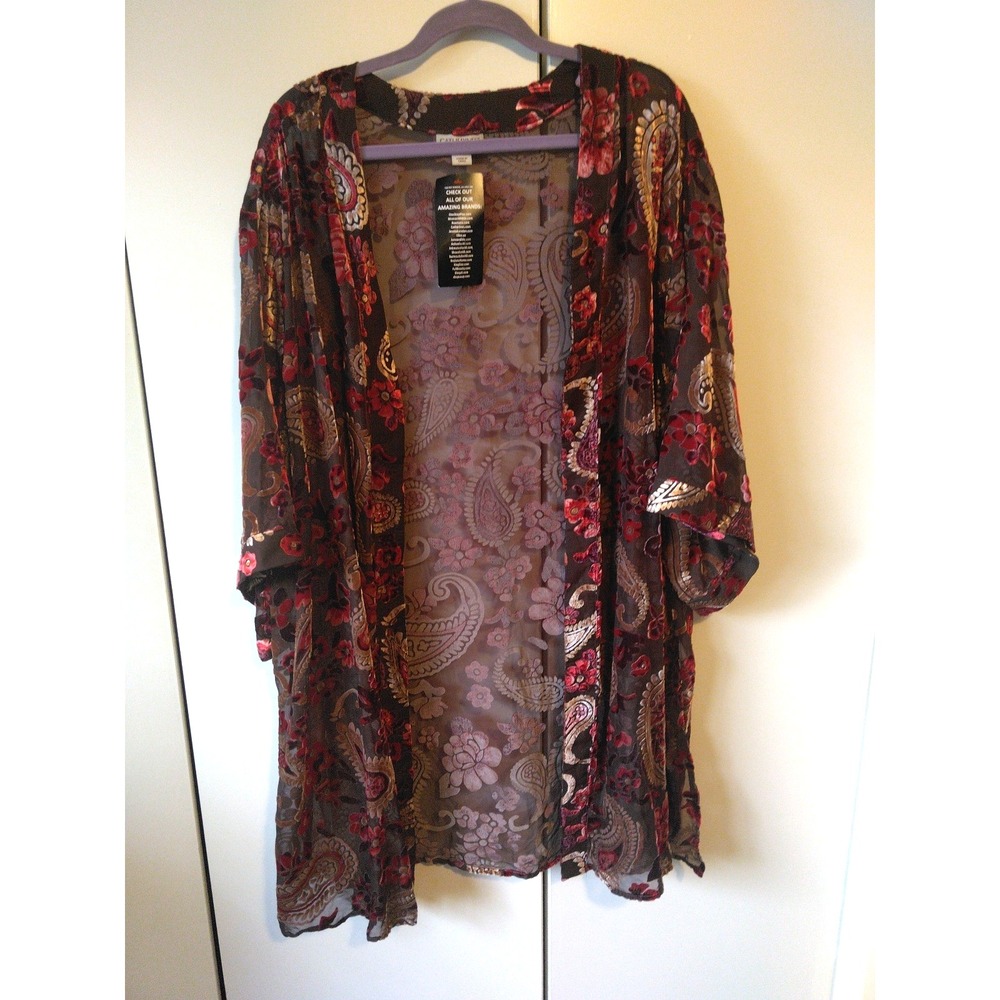 Catherines Velvet Burnout Kimono Duster Women's Plus Size 4x Floral Open Front